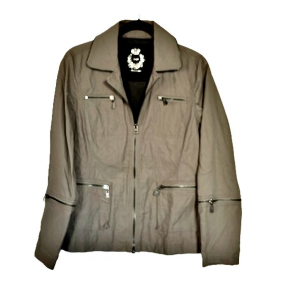 Utility Jacket by Cino Beige Waterproof Zipper Pockets & Sleeves Wm Sz L NWOT - Picture 2 of 12